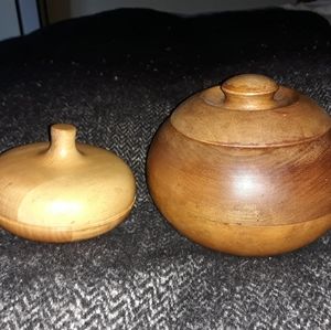 Two vintage round wood boxes